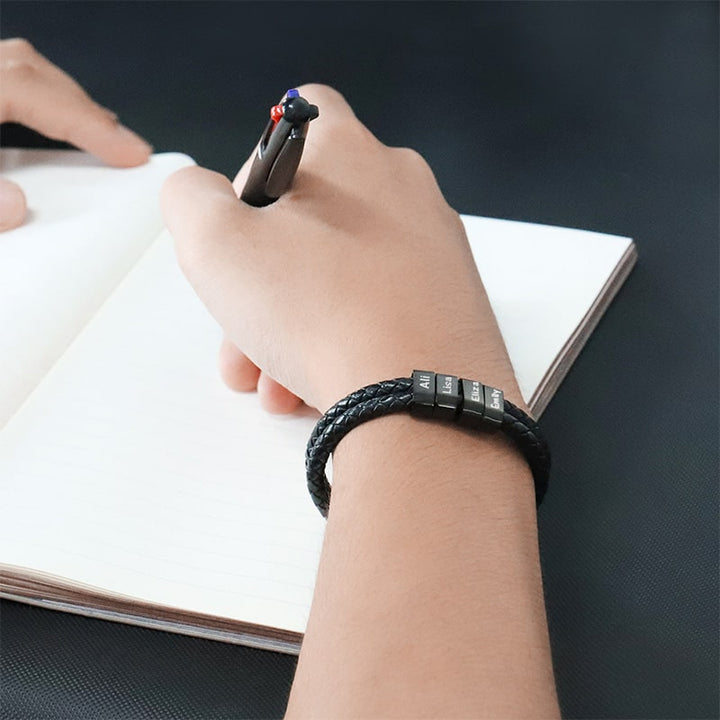 Personalisiertes Männer Herren Leder Armband Schwarz