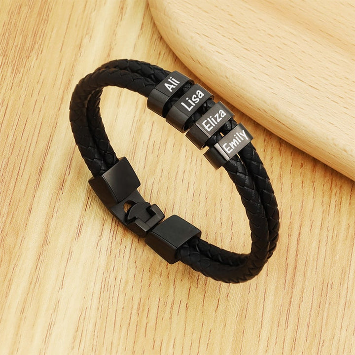 Personalisiertes Männer Herren Leder Armband Schwarz