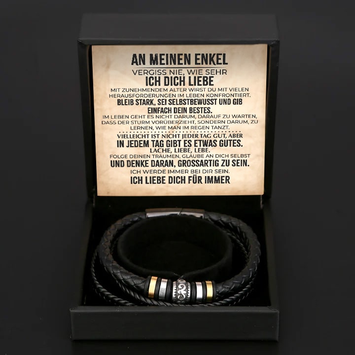 An meinen Enkel - Geflochtenes Edelstahl Lederarmband