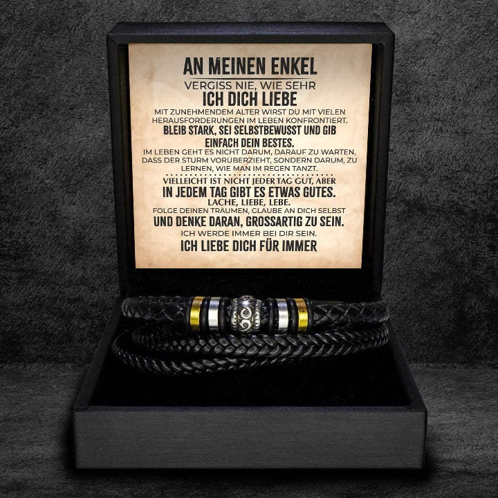An meinen Enkel - Geflochtenes Edelstahl Lederarmband