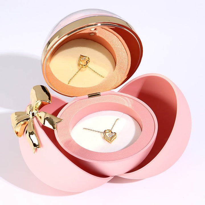 Kugel Rosenbox - Mit 14k Weißgold Herz Halskette