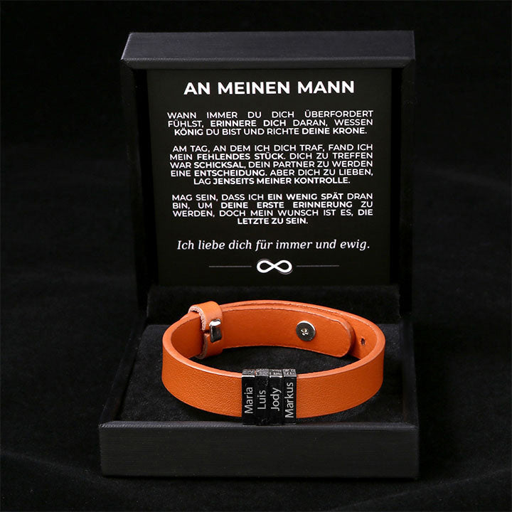 Lederamband mit Namenbeads - An meinen Mann