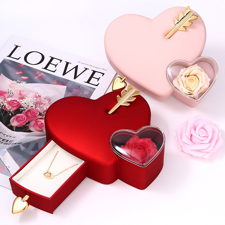 Amour Rosenbox - mit versteckter Gravur-Doppelherzkette