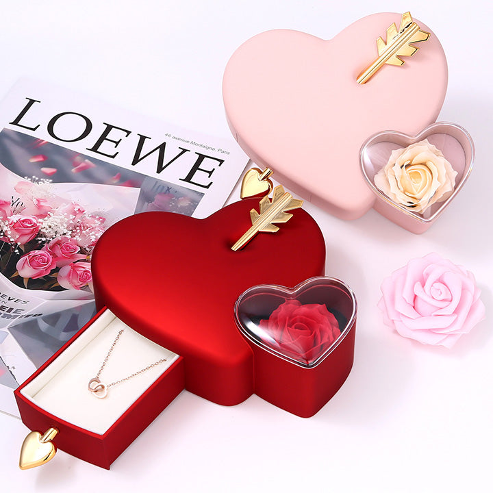 Amour Rosenbox - mit versteckter Gravur-Doppelherzkette