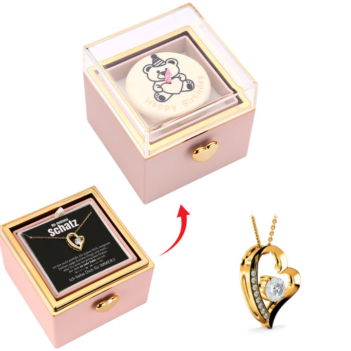 Kuchen Überraschung-Box mit 14k Herz-Herzkette & Notiz