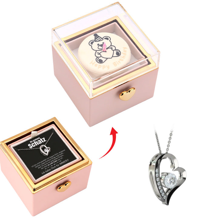 Kuchen Überraschung-Box mit 14k Herz-Herzkette & Notiz