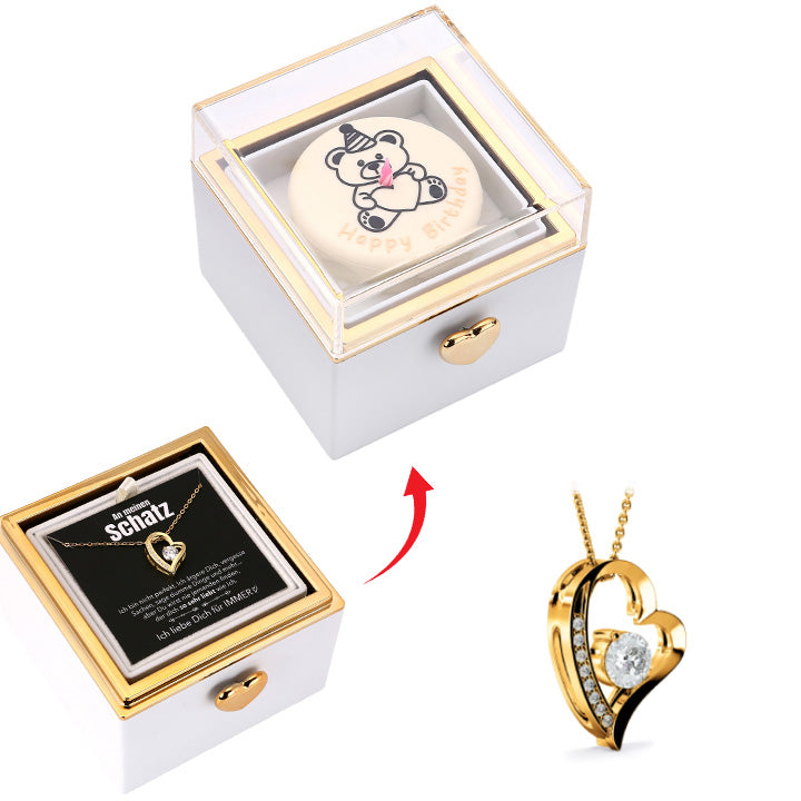 Kuchen Überraschung-Box mit 14k Herz-Herzkette & Notiz