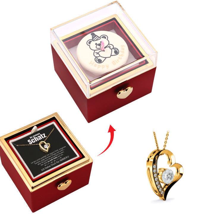 Kuchen Überraschung-Box mit 14k Herz-Herzkette & Notiz