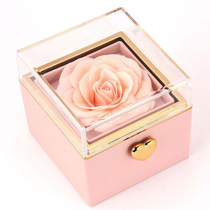 Überraschung-Rosenbox mit 14k Herz-Herzkette & Notiz