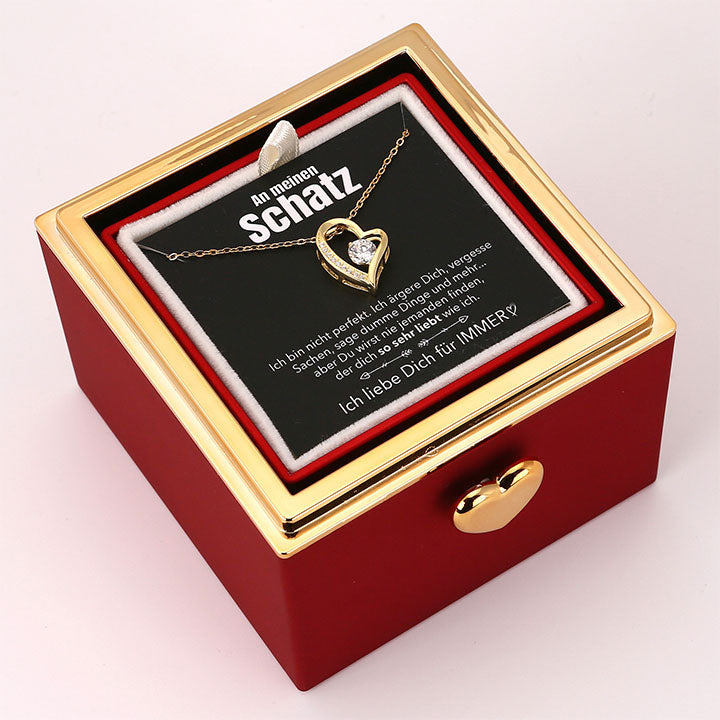 Überraschung-Rosenbox mit 14k Herz-Herzkette & Notiz