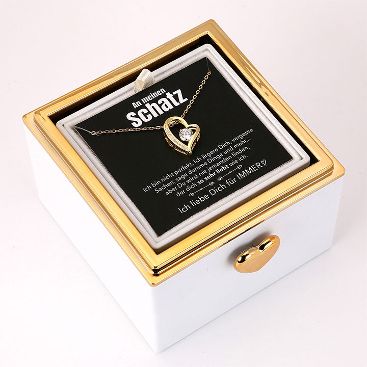 Überraschung-Rosenbox mit 14k Herz-Herzkette & Notiz