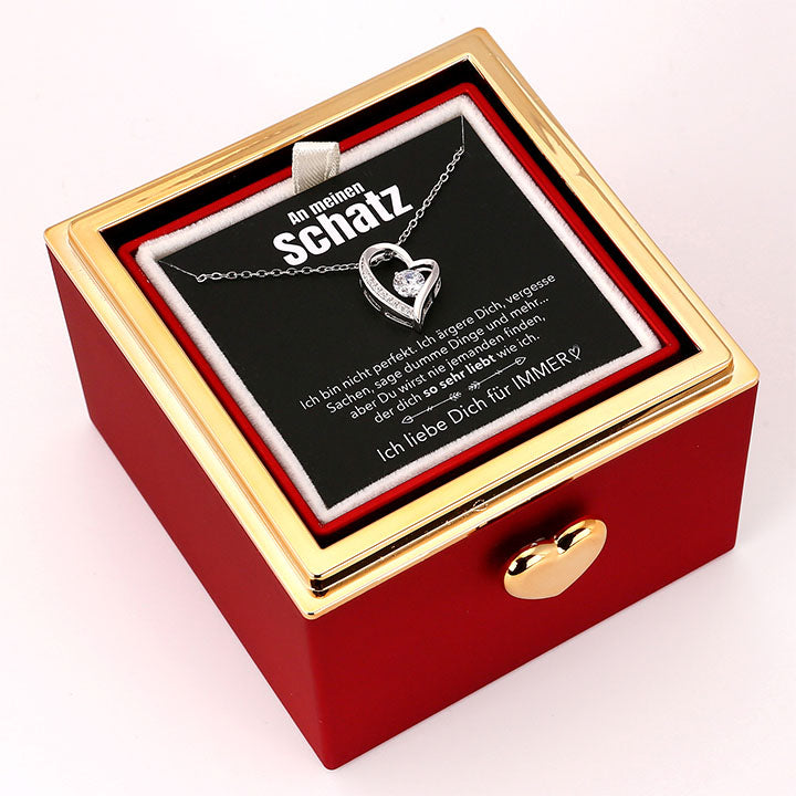 Überraschung-Rosenbox mit 14k Herz-Herzkette & Notiz