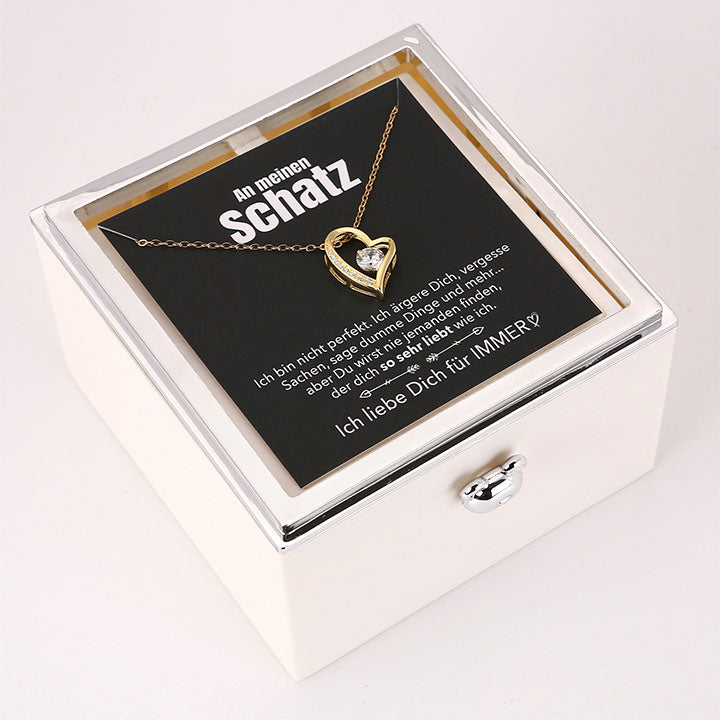 Überraschung-Rosenbox mit 14k Herz-Herzkette & Notiz