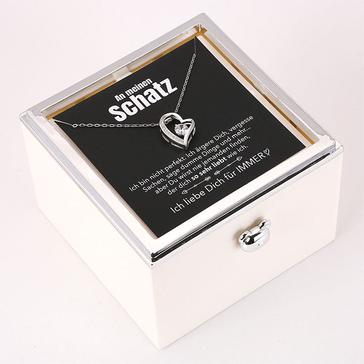 Überraschung-Rosenbox mit 14k Herz-Herzkette & Notiz