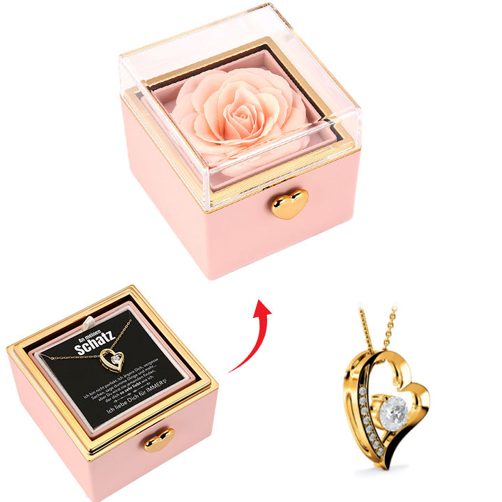 Überraschung-Rosenbox mit 14k Herz-Herzkette & Notiz