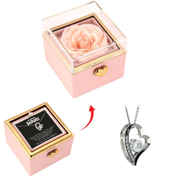 Überraschung-Rosenbox mit 14k Herz-Herzkette & Notiz
