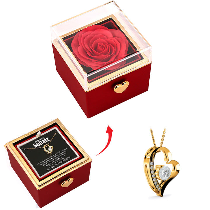 Überraschung-Rosenbox mit 14k Herz-Herzkette & Notiz