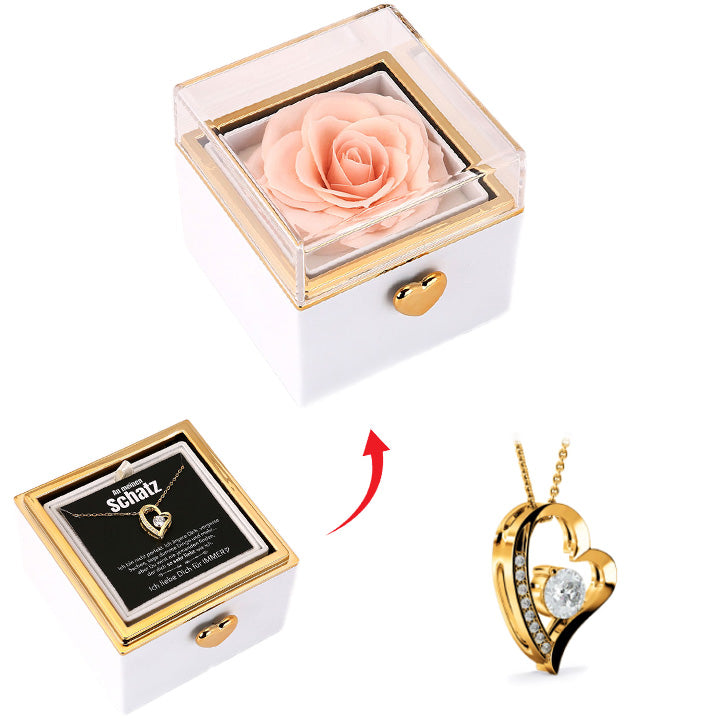 Überraschung-Rosenbox mit 14k Herz-Herzkette & Notiz