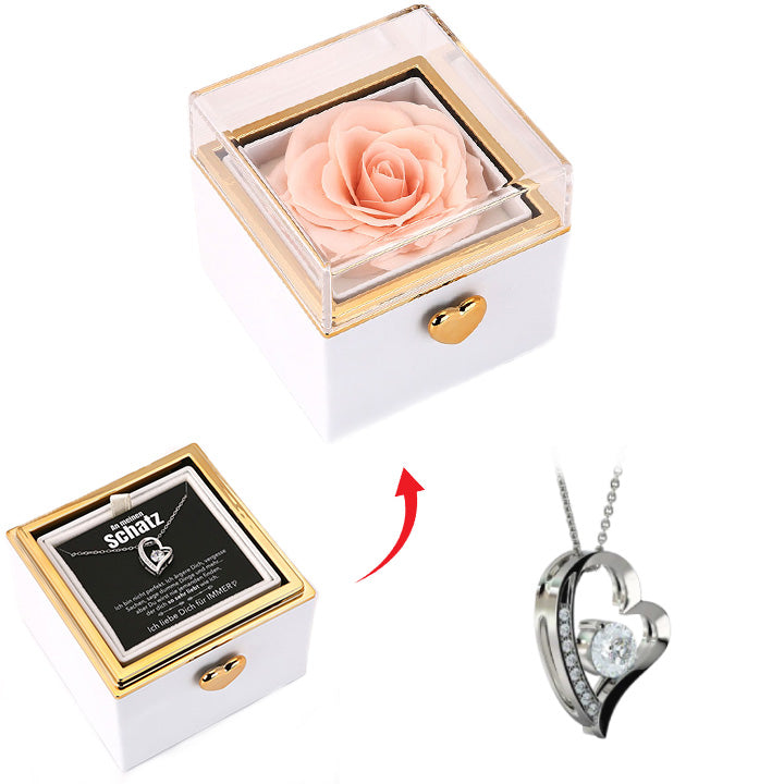 Überraschung-Rosenbox mit 14k Herz-Herzkette & Notiz