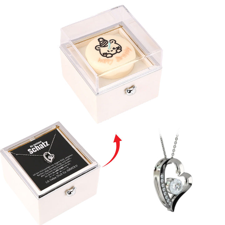Überraschung-Rosenbox mit 14k Herz-Herzkette & Notiz