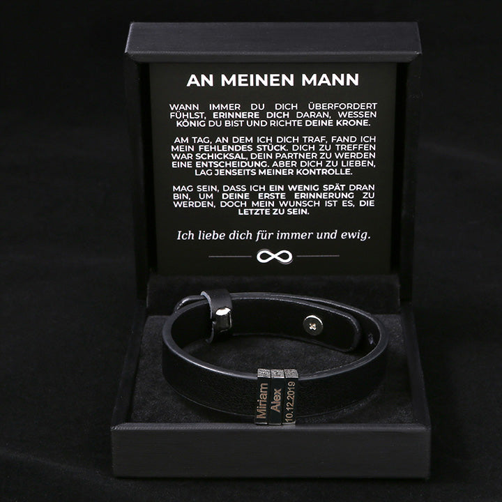 Lederamband mit Namenbeads - An meinen Mann