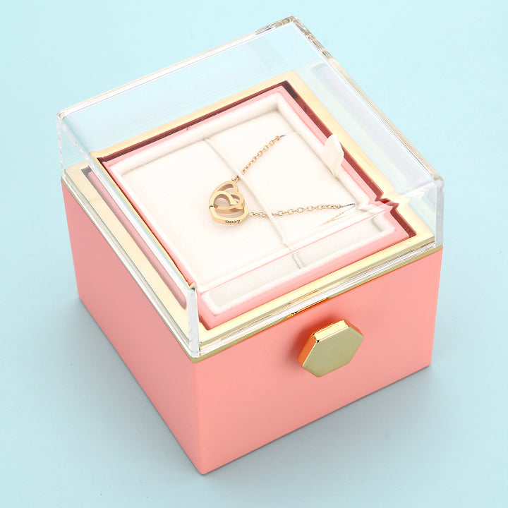 Ewige Rosenbox – mit Doppelherz Halskette und echter Rose