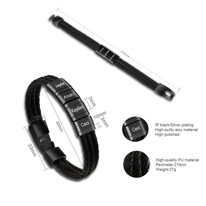 Personalisiertes Männer Herren Leder Armband Schwarz