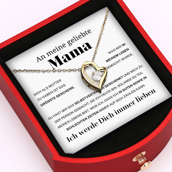 Ewige Rosenbox - 14k Weißgold Herz Halskette - An meine geliebte Mama