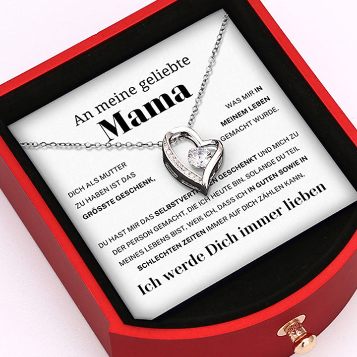 Ewige Rosenbox - 14k Weißgold Herz Halskette - An meine geliebte Mama