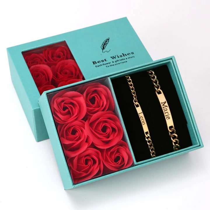 Ewige Rosenbox mit Gravur Armband Set für Paare