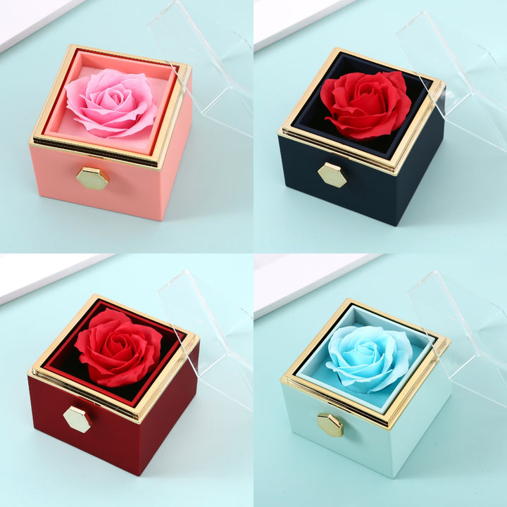 Ewige Rosenbox – mit Knoten-Halskette, Liebesnotiz und echter Rose