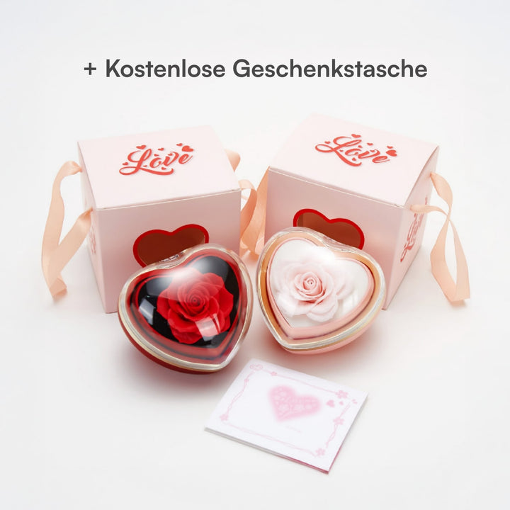 Rotierende Rosenbox - Mit Namensgravur Doppelherzkette