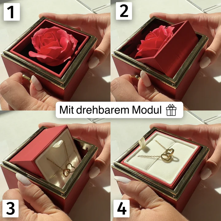 Ewige Rosenbox – mit Doppelherz Halskette und echter Rose