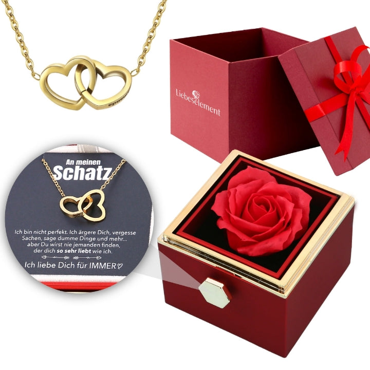 Rosenbox mit Notiz - Weißgold Ausführung Herz Halskette - An meinen Schatz