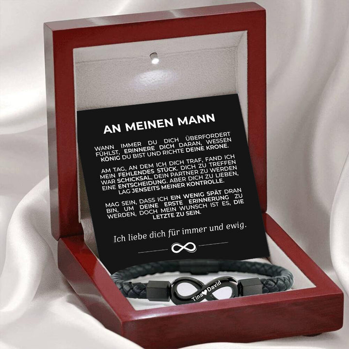"An meinen Mann" - Personalisiertes Unendlichkeits-Armband mit Notiz