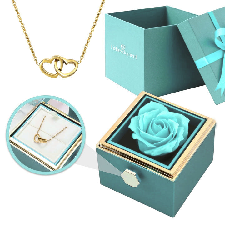 Ewige Rosenbox – mit Doppelherz Halskette und echter Rose