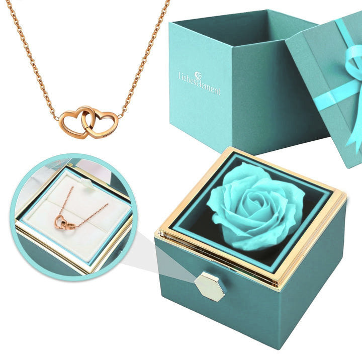 Ewige Rosenbox – mit Doppelherz Halskette und echter Rose
