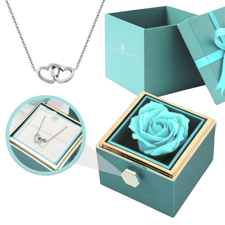 Ewige Rosenbox – mit Doppelherz Halskette und echter Rose