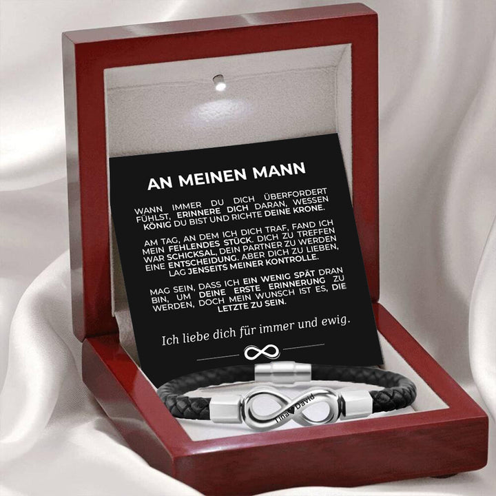 "An meinen Mann" - Personalisiertes Unendlichkeits-Armband mit Notiz