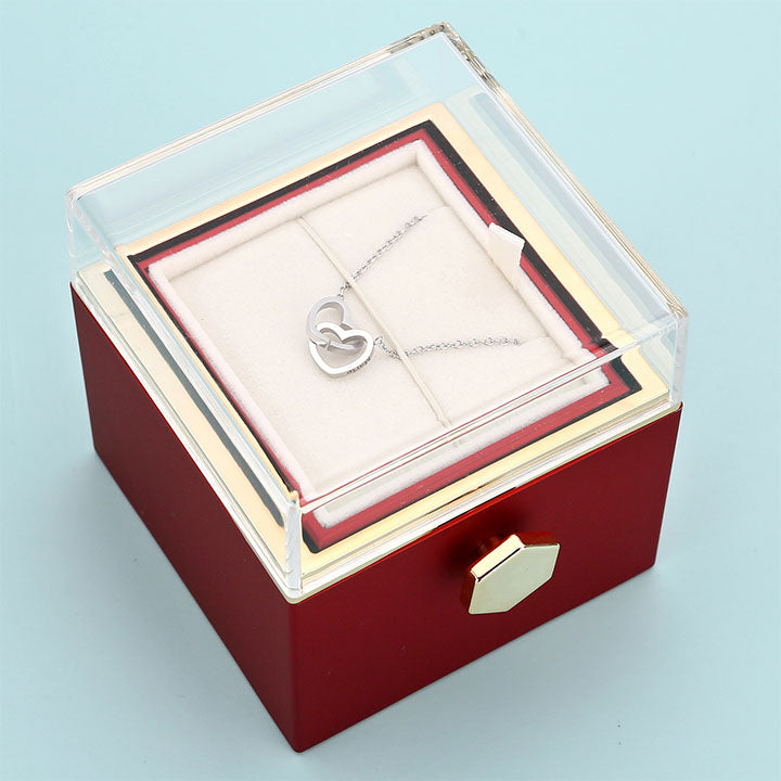 Ewige Rosenbox – mit Doppelherz Halskette und echter Rose