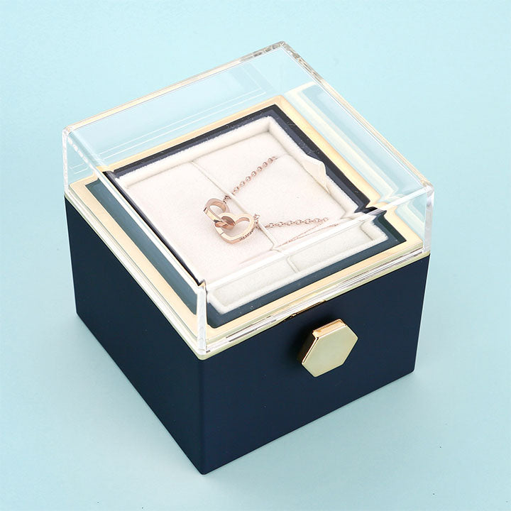 Ewige Rosenbox – mit Doppelherz Halskette und echter Rose