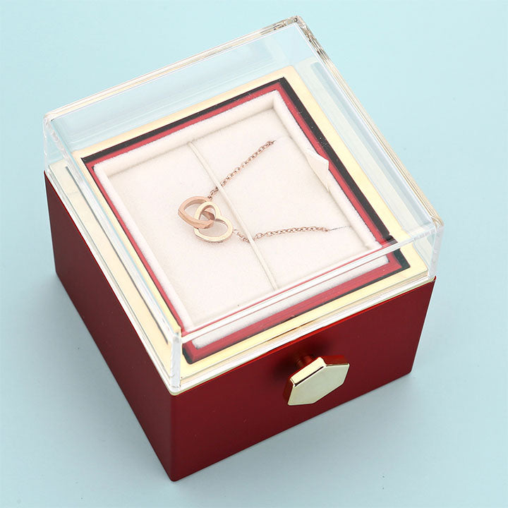 Ewige Rosenbox – mit Doppelherz Halskette und echter Rose