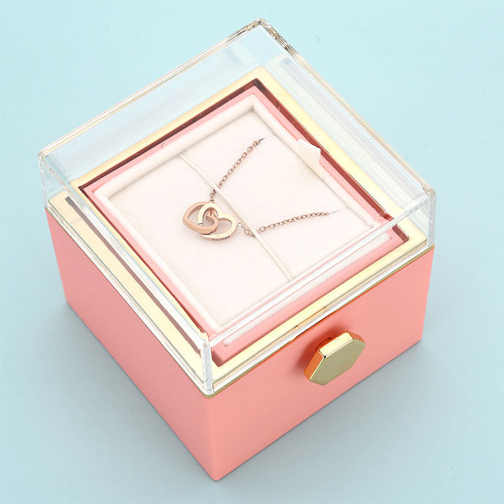 Ewige Rosenbox – mit Doppelherz Halskette und echter Rose