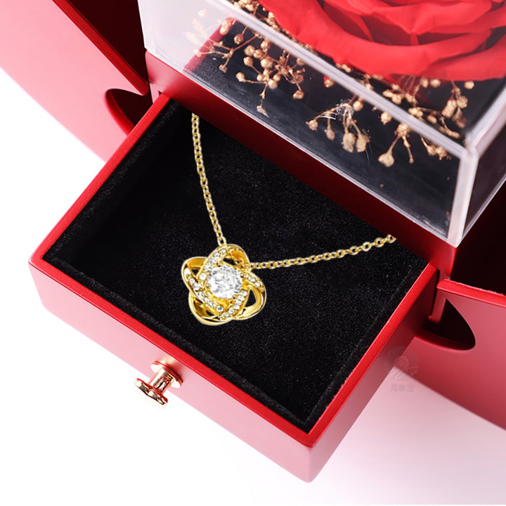 14k Weißgold Ausführung Liebesknoten Halskette - Mit echter Rose - An meinen Schatz