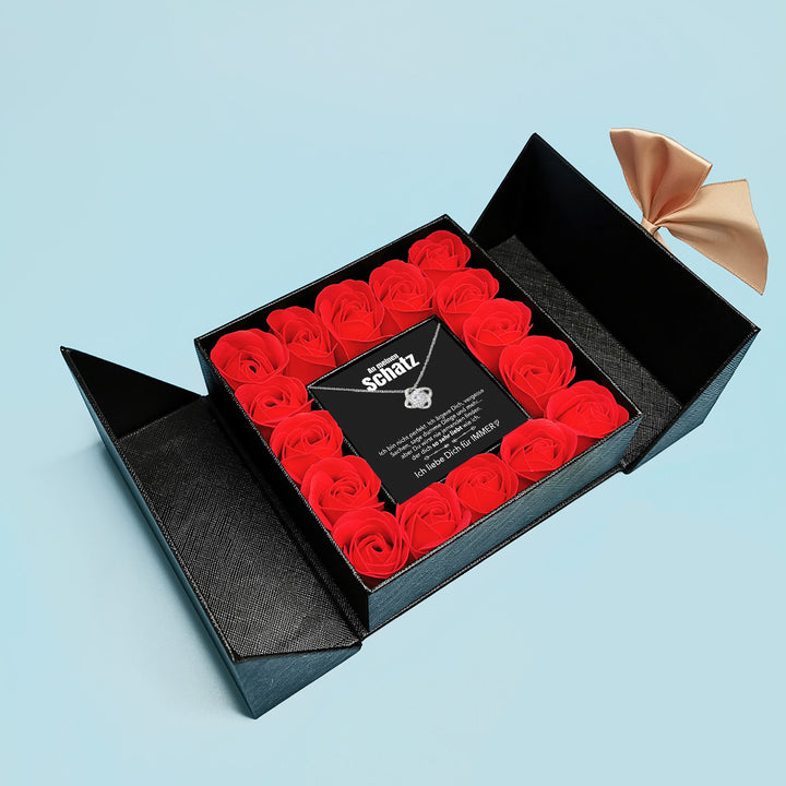 14k Weißgold Ausführung Liebesknoten Halskette - Mit echten Rosen - An meinen Schatz