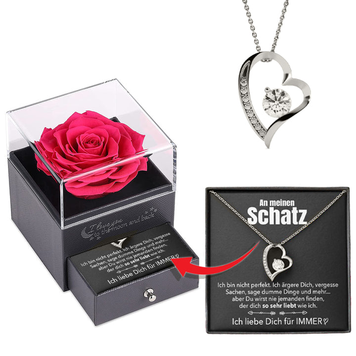 Elegante Rosenbox - Weißgold Ausführung Herz Halskette - An meinen Schatz