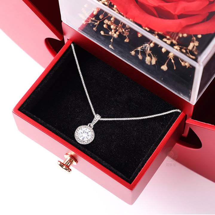 14k Weißgold Ausführung Kreis Halskette - Mit echter Rose - An meinen Schatz