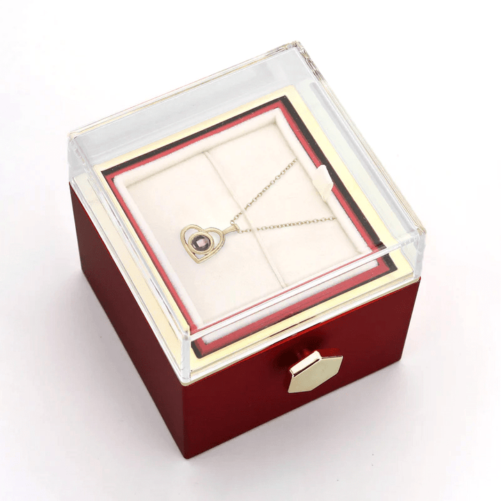 Ewige Rosenbox - Personalisierte Herz Halskette mit Foto & echte Rose