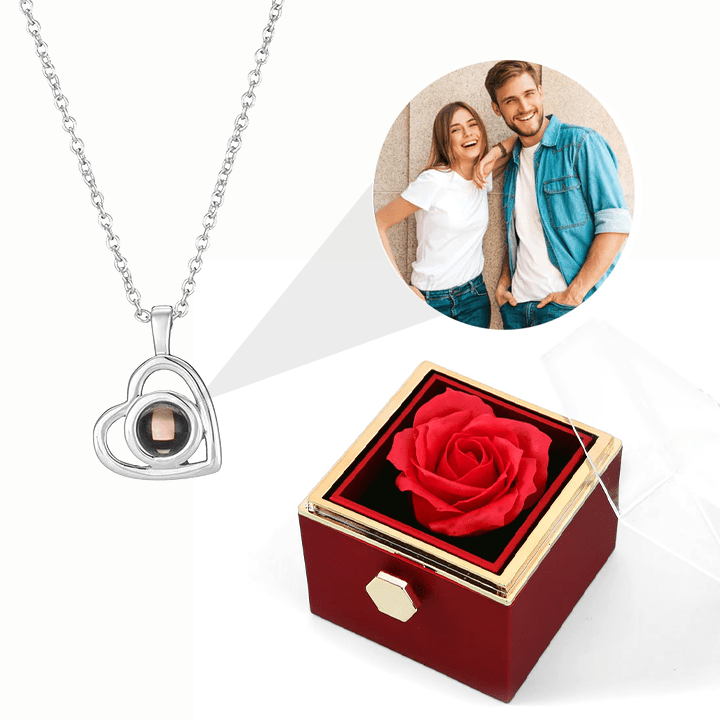 Ewige Rosenbox - Personalisierte Herz Halskette mit Foto & echte Rose