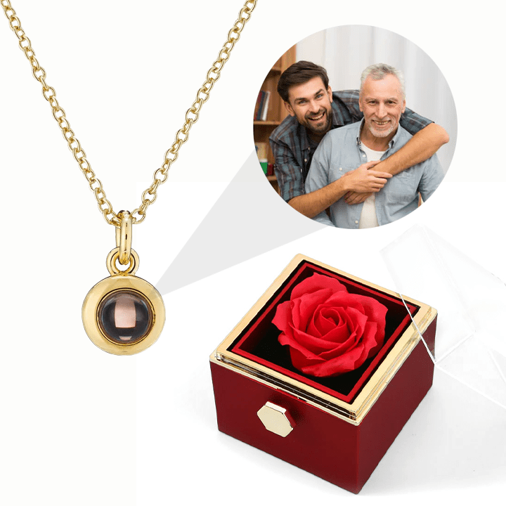 Ewige Rosenbox - Personalisierte Kreis Halskette mit Foto & echte Rose